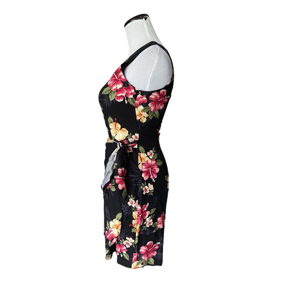 Vintage Iolani Womens Hawaiian Dress Size XS Black Floral Wrap Sleeveless Aloha - Picture 3 of 11